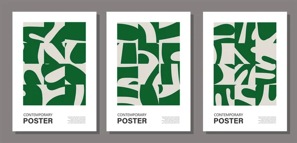 Set Minimalist Wall Art Posters Abstract Shapes Composition Trendy Contemporary — Stok Vektör