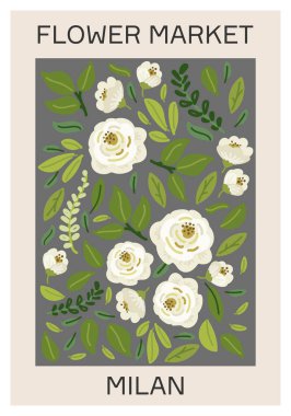 Botanik estetik çiçek pazarı posteri duvar dekorasyonu, kartpostal, kapak tasarımı için kullanılabilir.