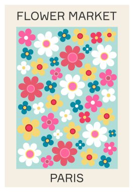 Botanik estetik çiçek pazarı posteri duvar dekorasyonu, kartpostal, kapak tasarımı için kullanılabilir.