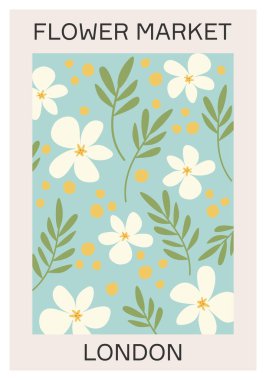 Botanik estetik çiçek pazarı posteri duvar dekorasyonu, kartpostal, kapak tasarımı için kullanılabilir.