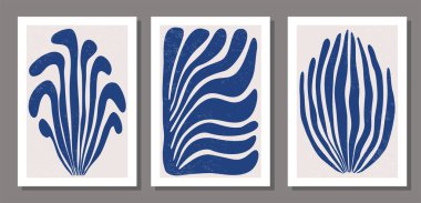 Modern kesim kağıt kolajı tarzında soyut botanik şekiller içeren minimalist duvar resimleri poster seti poster, el ilanı, kart, broşür vs. olarak kullanılabilir