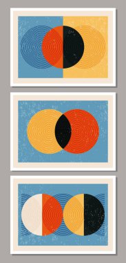 Minimalist 20 'ler geometrik tasarım posteri, ilkel şekilli vektör şablonu, modern hipster tarzı.