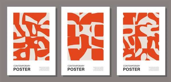 Set Minimalist Wall Art Posters Abstract Shapes Composition Trendy Contemporary — ストックベクタ