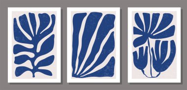Modern kesim kağıt kolajı tarzında soyut botanik şekiller içeren minimalist duvar resimleri poster seti poster, el ilanı, kart, broşür vs. olarak kullanılabilir