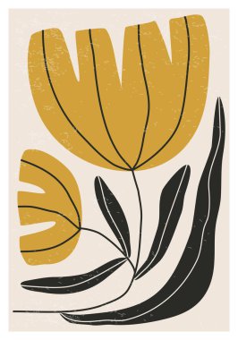 Matisse inspired mid century contemporary collage minimalist wall art poster with abstract organic floral shapes clipart