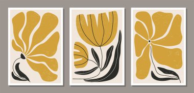 Matisse inspired mid century contemporary collage minimalist wall art posters set with abstract organic floral shapes clipart