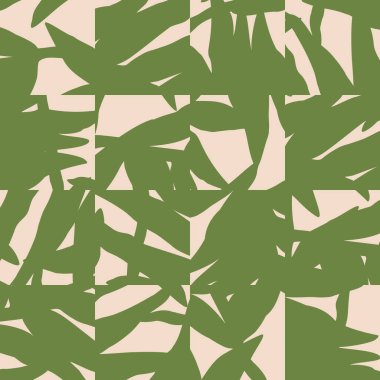 Trendy minimalist seamless pattern with botanical abstract contemporary collage puzzle composition in neutral colors ideal for interior design, wallpaper, minimal background, vector illustration