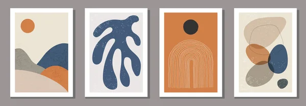 Set Poster Minimalis Dengan Komposisi Organik Abstrak Dalam Gaya Kolase - Stok Vektor