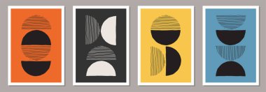 Soyut yaratıcı asgari sanatsal el çizimleri, duvar dekorasyonu için ideal kompozisyonlar, kartpostal veya broşür tasarımı, vektör çizimi