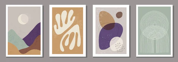 Set Poster Minimalis Dengan Komposisi Organik Abstrak Dalam Gaya Kolase - Stok Vektor