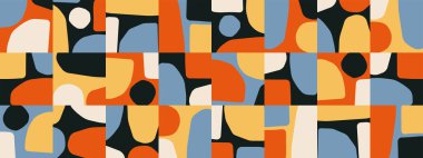 Organik kesik şekiller, kolaj, vektör illüstrasyonlu modaya uygun afiş arkaplanı