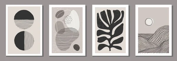Set Afișe Minimaliste Forme Organice Abstracte Compoziție Stil Colaj Contemporan — Vector de stoc