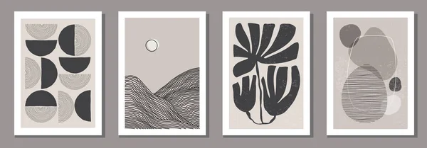 Set Afișe Minimaliste Forme Organice Abstracte Compoziție Stil Colaj Contemporan — Vector de stoc