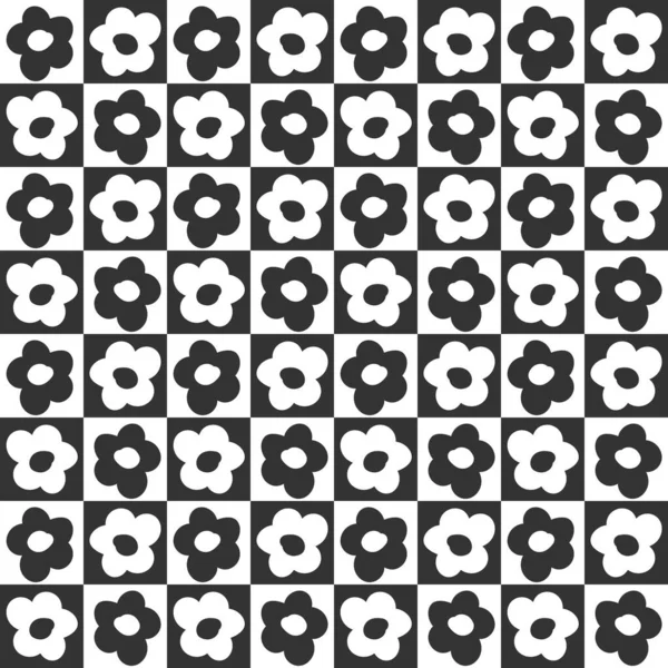 Cute Seamless Pattern Primitive Naive Art Daisy Flowers 70S Minimalist — Stock Vector