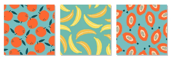 Set Minimalist Cut Out Collage Style Fruit Seamless Pattern — Stock Vector