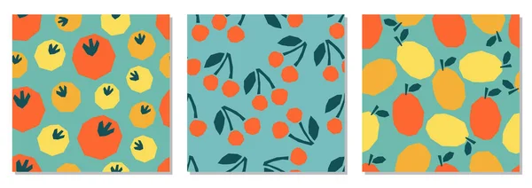 Set Minimalist Cut Out Collage Style Fruit Seamless Pattern — Stock Vector