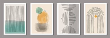 Modern kolaj tarzında soyut organik şekillere sahip minimalist posterler duvar dekorasyonu ve iç tasarım için kullanılabilir.