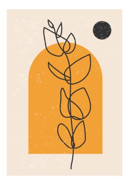 Modern kolaj tarzında soyut yaprak bileşimine sahip minimalist poster, duvar sanatı dekorasyonu ve iç tasarım için kullanılabilir