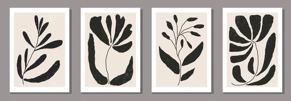 一套受到本世纪中叶启发的带有抽象有机花卉造型的当代拼贴式简约墙艺术海报 — 图库矢量图片