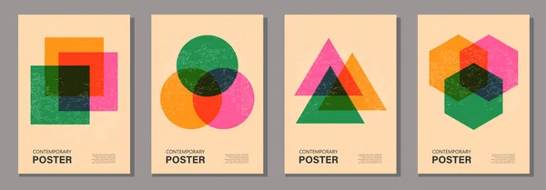 Sett Med Trendy Moderne Plakater Risograf Estetikk Riso Print Effekt – stockvektor