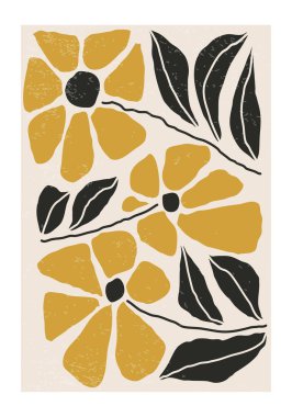 Trendy mid century contemporary collage minimalist wall art poster with abstract organic floral shapes clipart