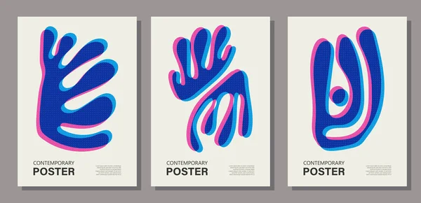 Set Poster Contemporanei Alla Moda Estetica Risografica Effetto Riso Print — Vettoriale Stock