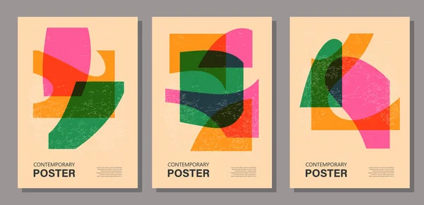 Uppsättning Trendiga Samtida Affischer Risograf Estetik Riso Print Effekt Perfekt Stockvektor