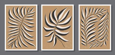 Çağdaş kolaj minimalist duvar sanat posterinin soyut organik çiçek şekilli seti.