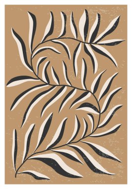 Minimalist poster with abstract art leaf composition in trendy contemporary collage style, can be used for wall art decoration, postcard, cover design