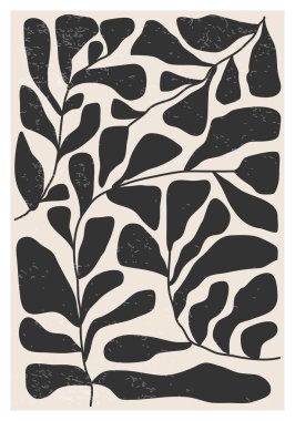 Minimalist poster with abstract art leaf composition in trendy contemporary collage style, can be used for wall art decoration, postcard, cover design