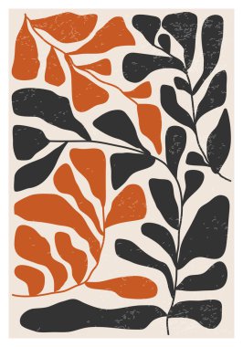 Minimalist poster with abstract art leaf composition in trendy contemporary collage style, can be used for wall art decoration, postcard, cover design
