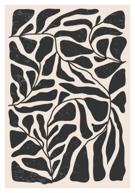 Minimalist poster with abstract art leaf composition in trendy contemporary collage style, can be used for wall art decoration, postcard, cover design