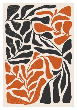 Minimalist poster with abstract art leaf composition in trendy contemporary collage style, can be used for wall art decoration, postcard, cover design