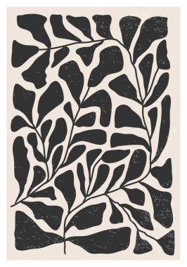 Minimalist poster with abstract art leaf composition in trendy contemporary collage style, can be used for wall art decoration, postcard, cover design