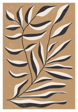 Minimalist poster with abstract art leaf composition in trendy contemporary collage style, can be used for wall art decoration, postcard, cover design