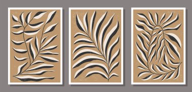 Çağdaş kolaj minimalist duvar sanat posterinin soyut organik çiçek şekilli seti.