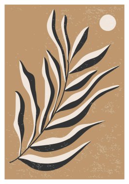 Minimalist poster with abstract art leaf composition in trendy contemporary collage style, can be used for wall art decoration, postcard, cover design