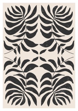 Minimalist poster with abstract art leaf composition in trendy contemporary collage style, can be used for wall art decoration, postcard, cover design