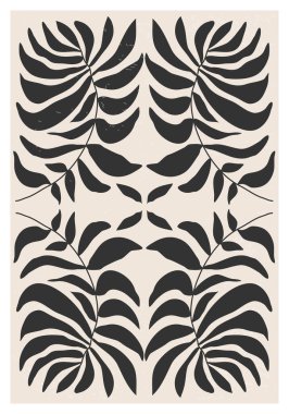 Minimalist poster with abstract art leaf composition in trendy contemporary collage style, can be used for wall art decoration, postcard, cover design