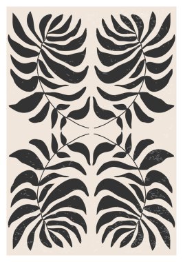 Minimalist poster with abstract art leaf composition in trendy contemporary collage style, can be used for wall art decoration, postcard, cover design