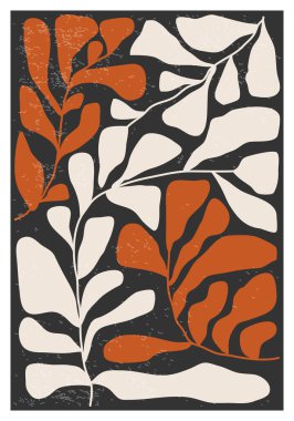 Minimalist poster with abstract art leaf composition in trendy contemporary collage style, can be used for wall art decoration, postcard, cover design