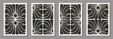 Çağdaş kolaj minimalist duvar sanat posterinin soyut organik çiçek şekilli seti.