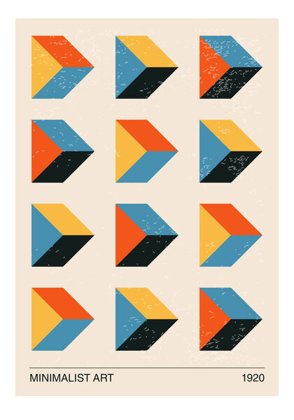 Плакат геометрического дизайна минимум 20-х годов, векторный шаблон с элементами примитивных форм, современный хипстерский стиль