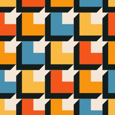 Soyut geometrik yaratıcı sanatsal kompozisyona sahip modaya uygun minimalist kusursuz desen retro vintage iç tasarım, duvar kağıdı, minimal arkaplan, vektör illüstrasyonu