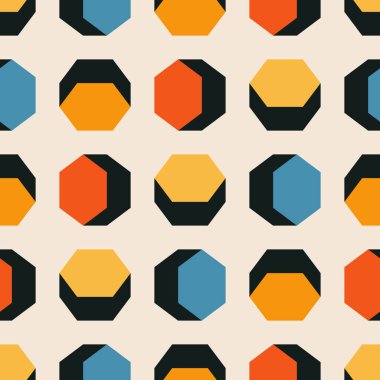 Soyut geometrik yaratıcı sanatsal kompozisyona sahip modaya uygun minimalist kusursuz desen retro vintage iç tasarım, duvar kağıdı, minimal arkaplan, vektör illüstrasyonu