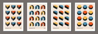 Minimalist 20 'ler geometrik tasarım posterleri, ilkel şekilli vektör şablonları, modern hipster tarzı