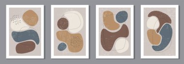 Modern kolaj tarzında soyut organik şekillere sahip minimal posterler duvar dekorasyonu, kartpostal, kapak tasarımı için kullanılabilir.