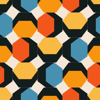 Soyut geometrik yaratıcı sanatsal kompozisyona sahip modaya uygun minimalist kusursuz desen retro vintage iç tasarım, duvar kağıdı, minimal arkaplan, vektör illüstrasyonu