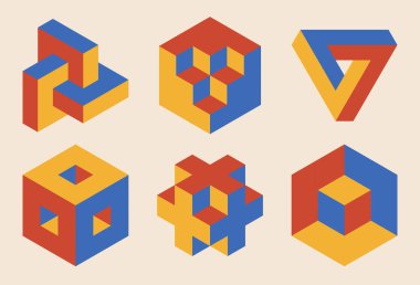 En az 20 'lik geometrik tasarım elemets kümesi, ilkel şekilli vektör şablonu