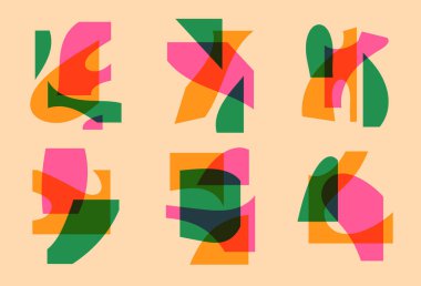 Modern risograf estetik elementleri, riso yazdırma efekti, vektör illüstrasyonu seti